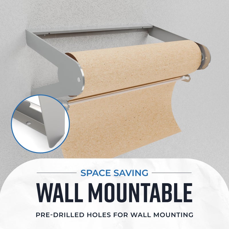 Bryco Goods - 18 Inches All Paper Roll Dispenser and Cutter Made of Heavy-Duty Steel Frame & Sharp Blade. Holds, Dispenses & Cuts. Wall Mountable & Non-Slip Tabletop. Ideal Butcher Paper Dispenser - Image 5